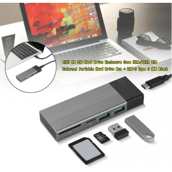 M2 NVME NGFF Box with 4 in 1 USB Hub